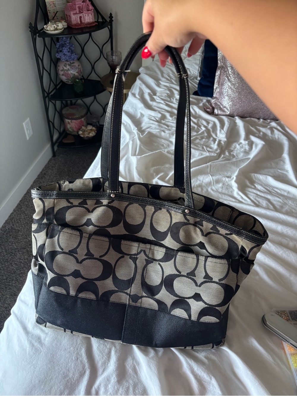 Coach Black and Cream Signature Canvas Tote